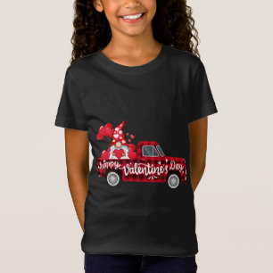 Funny Gnomes Lovers Red Truck Hearts Happy Valenti T-Shirt