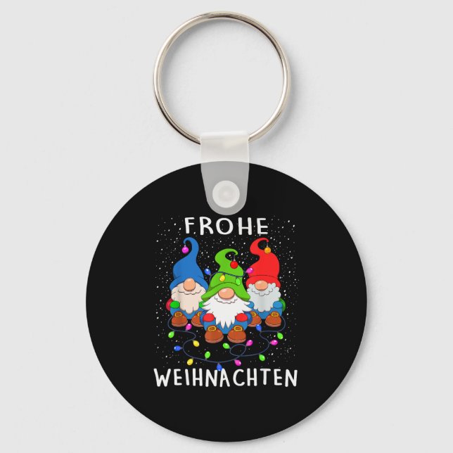 Funny Gnomes Merry Christmas Frohe Weihnachten  Key Ring (Front)