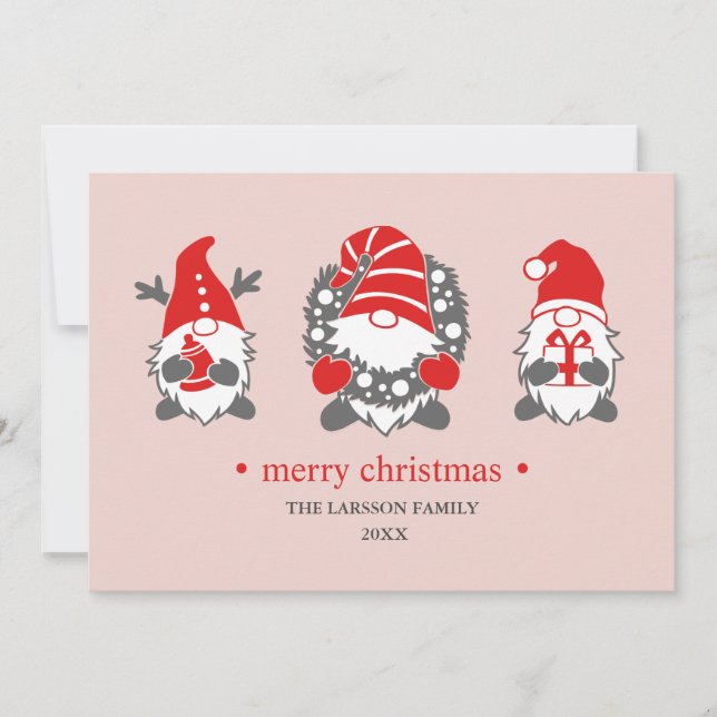 Funny Gnomes | Pink Christmas Holidays  Photo Holiday Card (Front)
