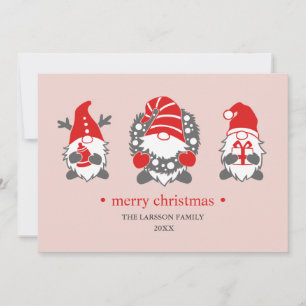 Funny Gnomes   Pink Christmas Holidays  Photo Holiday Card