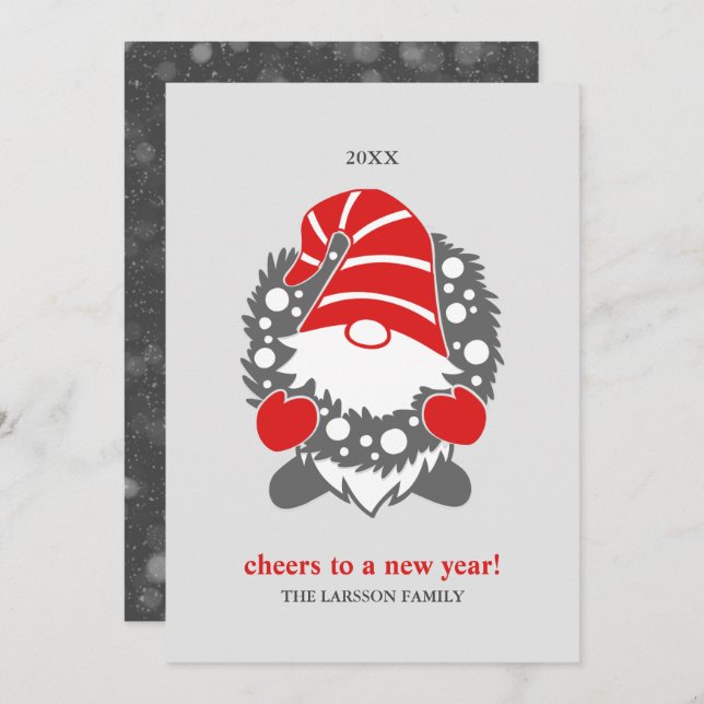 Funny Gnomes | White Christmas New Year 2 Photo Holiday Card (Front/Back)