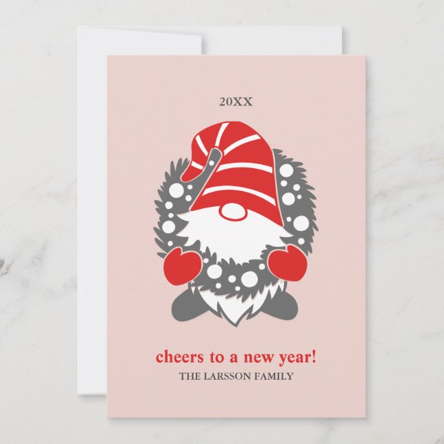 Funny Gnomes | White Christmas New Year 2 Photo Holiday Card (Front)