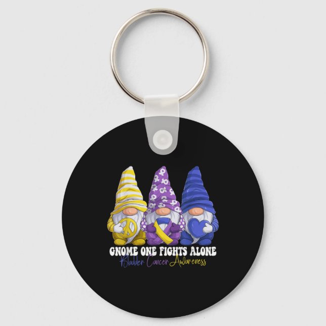 Funny Gnomies Bladder Cancer Awareness Month Purpl Key Ring (Front)