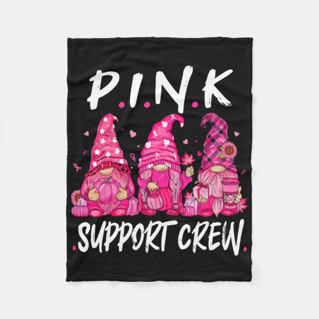Funny Gnomies Support Squad Breast Cancer Awarenes Fleece Blanket (Front)