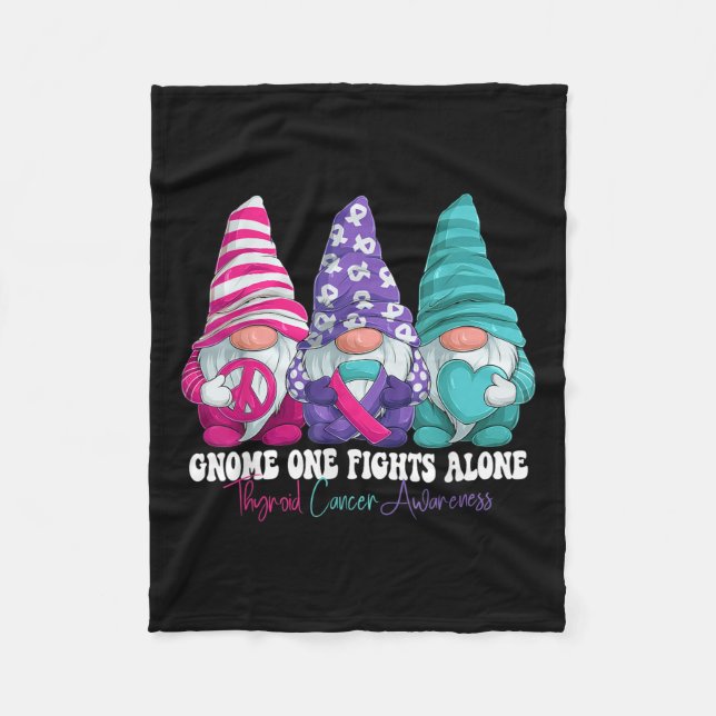 Funny Gnomies Thyroid Cancer Awareness Month Ribbo Fleece Blanket (Front)