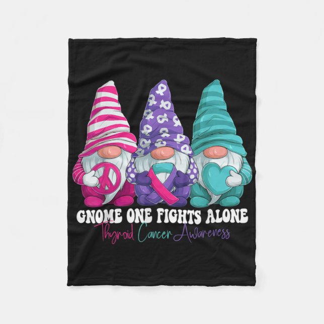 Funny Gnomies Thyroid Cancer Awareness Month Ribbo Fleece Blanket (Front)