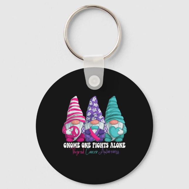 Funny Gnomies Thyroid Cancer Awareness Month Ribbo Key Ring (Front)