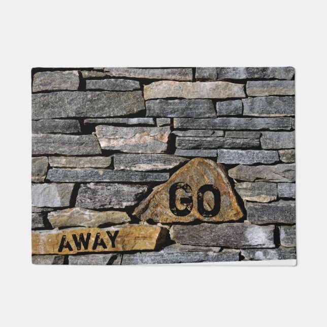 FUNNY "Go Away" on Stone Wall Doormat (Front)