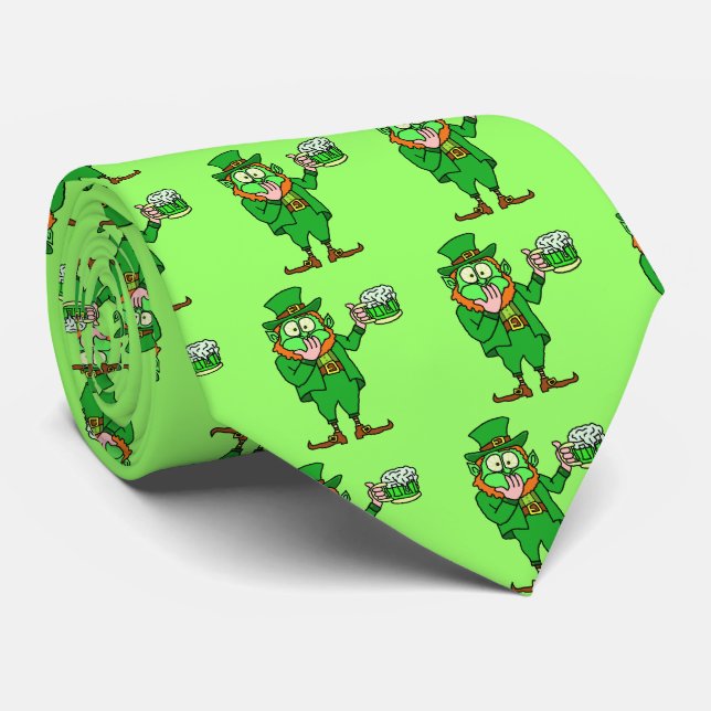 Funny "Go Green" Drunk Leprechaun Tie (Rolled)
