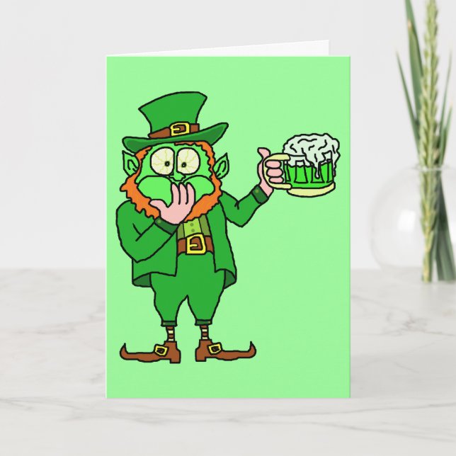 Funny "Go Green" Leprechaun Beer Holiday Card (Front)