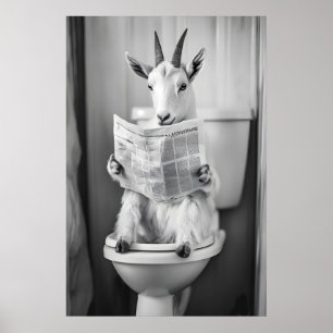 Funny Goat Bathroom Print, Toilet Newspaper Poster