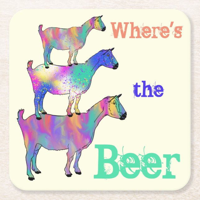 Funny Goat Beer Saying Square Paper Coaster (Front)