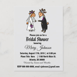 Funny Goat Bride and Groom Bridal Shower Invitation Postcard