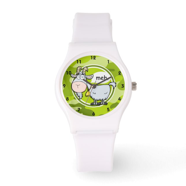Funny Goat; bright green camo, camouflage Watch (Front)