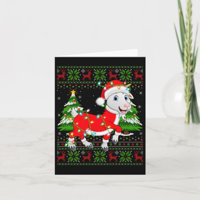Funny Goat Christmas Lights Santa Costume Ugly Xma Card (Front)
