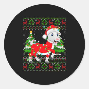 Funny Goat Christmas Lights Santa Costume Ugly Xma Classic Round Sticker