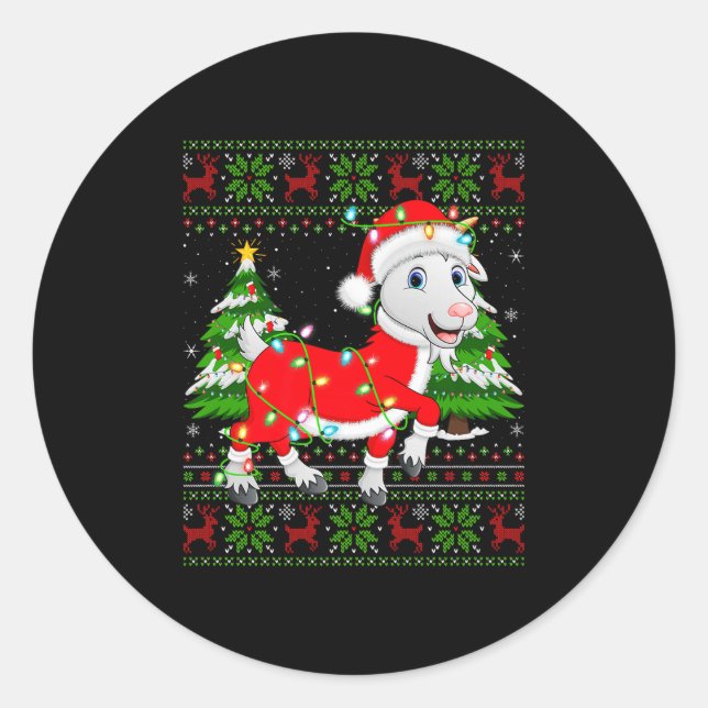 Funny Goat Christmas Lights Santa Costume Ugly Xma Classic Round Sticker (Front)