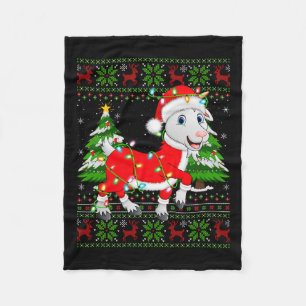 Funny Goat Christmas Lights Santa Costume Ugly Xma Fleece Blanket