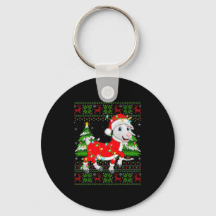 Funny Goat Christmas Lights Santa Costume Ugly Xma Key Ring