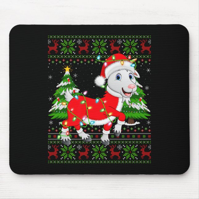 Funny Goat Christmas Lights Santa Costume Ugly Xma Mouse Mat (Front)