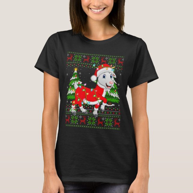 Funny Goat Christmas Lights Santa Costume Ugly Xma T-Shirt (Front)