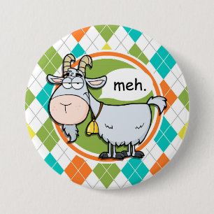 Funny Goat; Colourful Argyle Pattern 7.5 Cm Round Badge