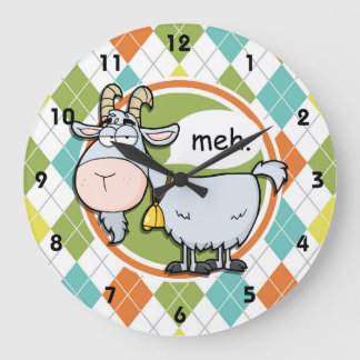 Funny Goat; Colourful Argyle Pattern Large Clock