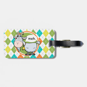 Funny Goat; Colourful Argyle Pattern Luggage Tag