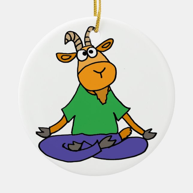 Funny Goat Doing Lotus Position Yoga Ceramic Tree Decoration (Front)
