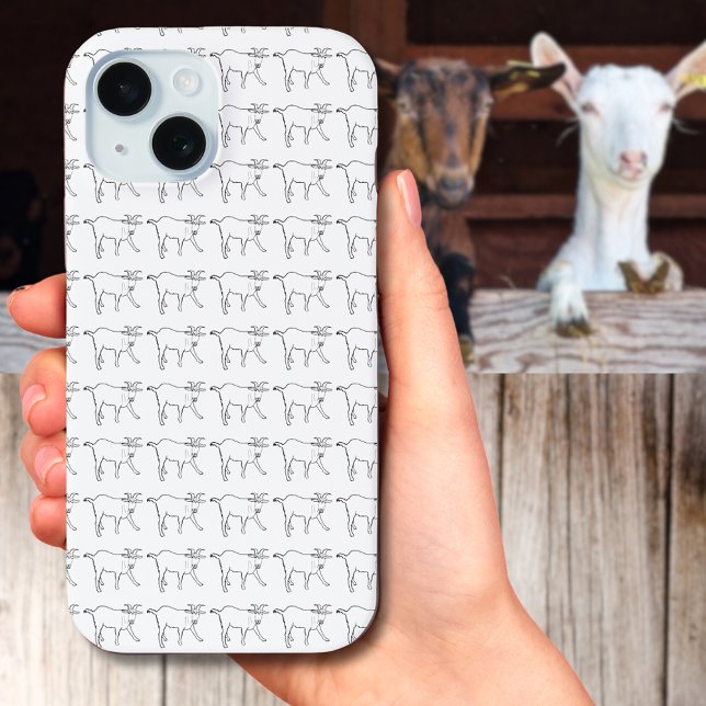 Funny Goat Drawing Quirky Cartoon Farm Animal Art Case-Mate iPhone Case (Simple goat line drawing pattern black and white mobile phone case)