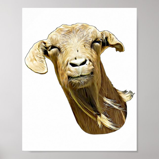 Funny Goat Face Farm Animal digital art painting Poster (Front)