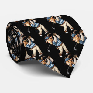 Funny Goat Golfer Swinging Club Tie