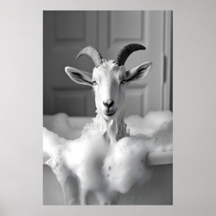 Funny Goat in Bathtub Print, Quirky Bathroom Poster