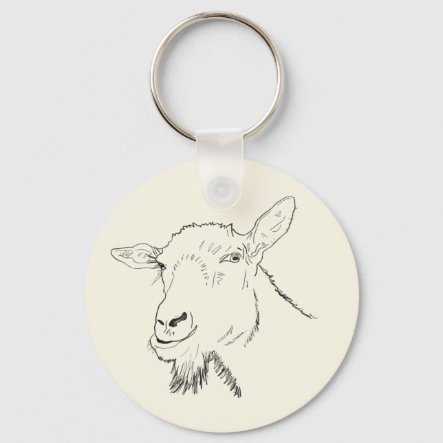 Funny Goat Line Drawing Animal Art Design Key Ring (Front)