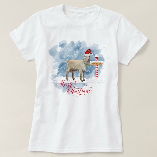 Funny Goat Lovers Christmas North Pole T-Shirt (Design Front)