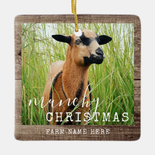 Funny Goat Personalised Photo Munchy Christmas Cer Ceramic Ornament (Front)