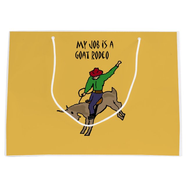 Funny Goat Rodeo Job Humour Cartoon Large Gift Bag (Front)