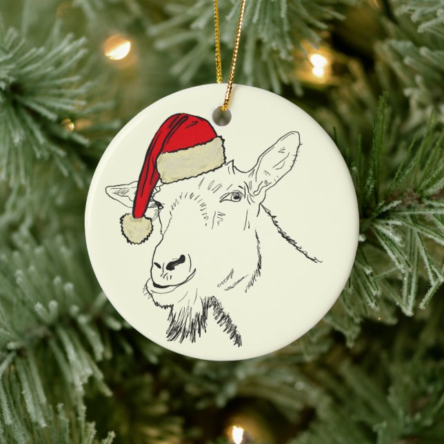Funny Goat santa Ceramic Tree Decoration (Tree)