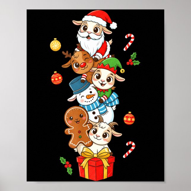 Funny Goat Santa Elf Snowman Christmas Womens Mens Poster (Front)