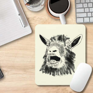 Funny Goat screaming Drawing Quirky Animal Art Mouse Mat