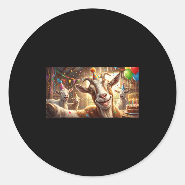 Funny Goat Selfie Birthday Party Cute Farm Animal  Classic Round Sticker (Front)