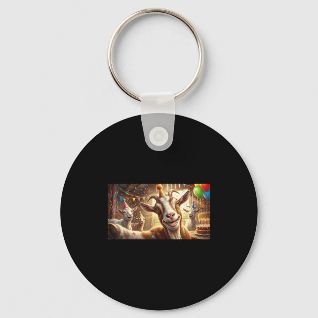 Funny Goat Selfie Birthday Party Cute Farm Animal  Key Ring (Front)