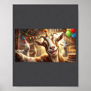 Funny Goat Selfie Birthday Party Cute Farm Animal Poster