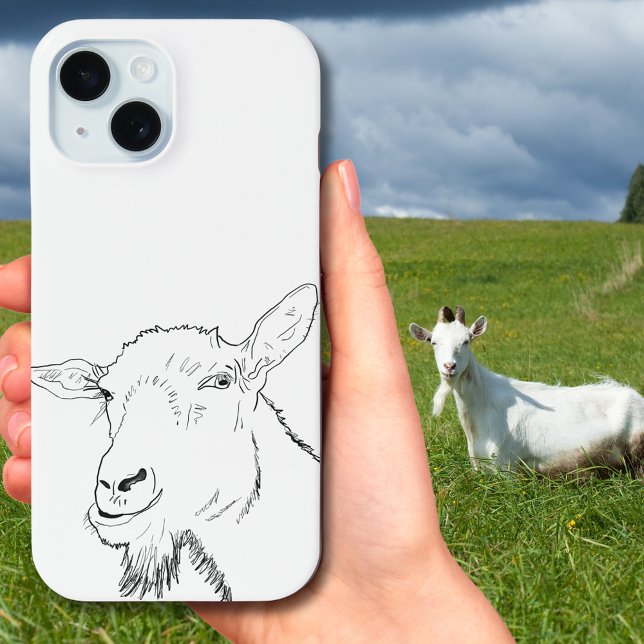 Funny Goat Stylish Line Drawing Animal Art Design Case-Mate iPhone Case (Funny goat simple black and white animal line art drawing phone case)