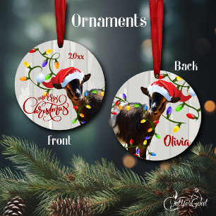 Funny Goat Tangled in Christmas Lights Ornament