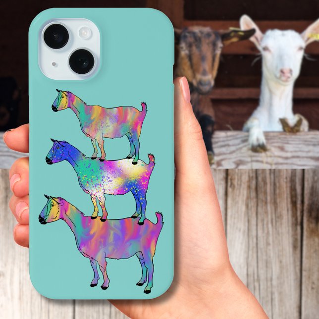 Funny Goats Colourful Farm Animal Art Case-Mate iPhone Case (Funny goats standing on things colorful farm animal art quirky phone case)