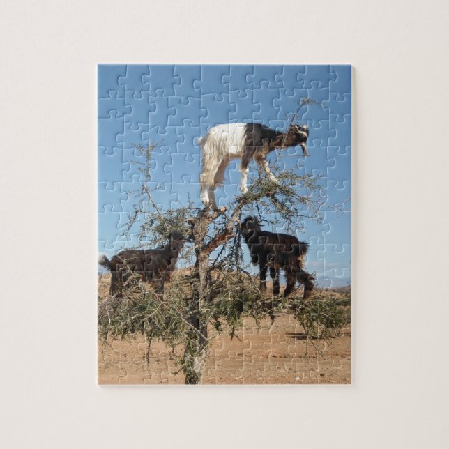 Funny goats in a tree jigsaw puzzle (Vertical)