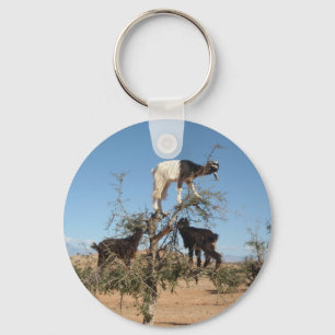 Funny goats in a tree key ring