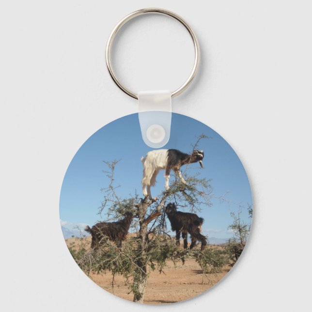 Funny goats in a tree key ring (Front)