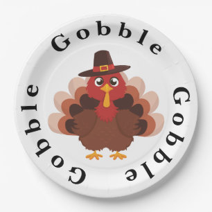 Funny Gobble Thanksgiving Cute Minimalistic Turkey Paper Plate